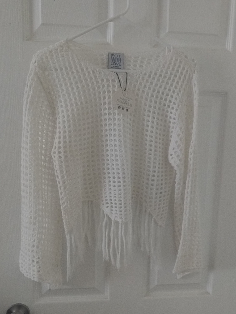 Women's White Crochet Fringe Sweater